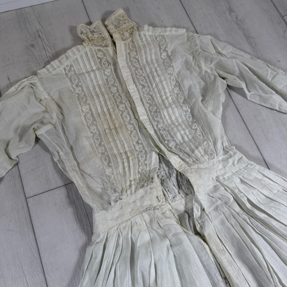 Edwardian Victorian Cotton Lawn Sheer Day Tea Dress Lace - Picture 7 of 7